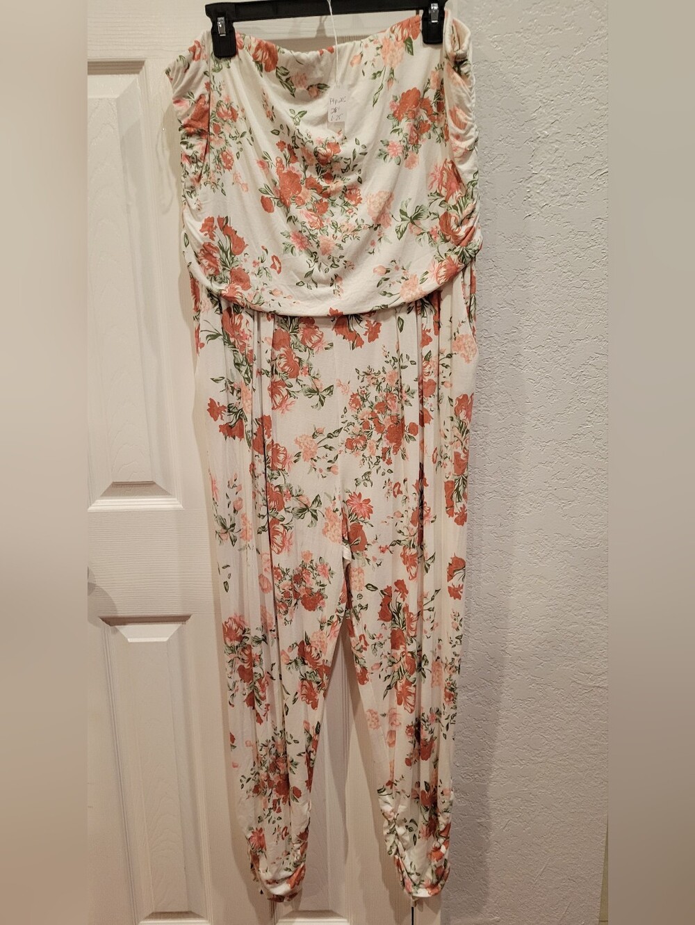 Heart Hips Ivory Strapless Floral Jumpsuit with Peach Roses